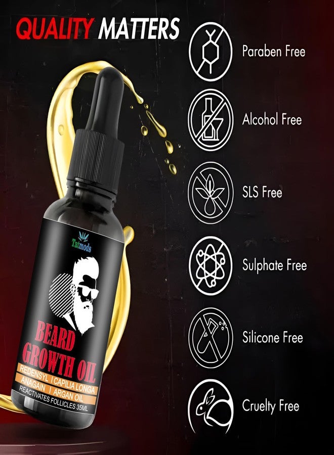 Tatmods Beard Growth Oil for Men - 30ML | 15 Natural Oils & Vitamin E | Softens, Strengthens & Promotes Thicker Beard | Non-Greasy & Fast-Absorbing - Image 4